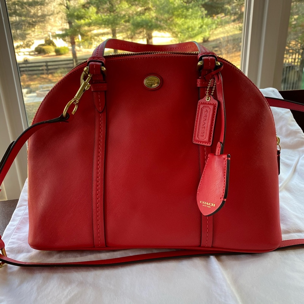 Coach red grain leather Sierra dome satchel.